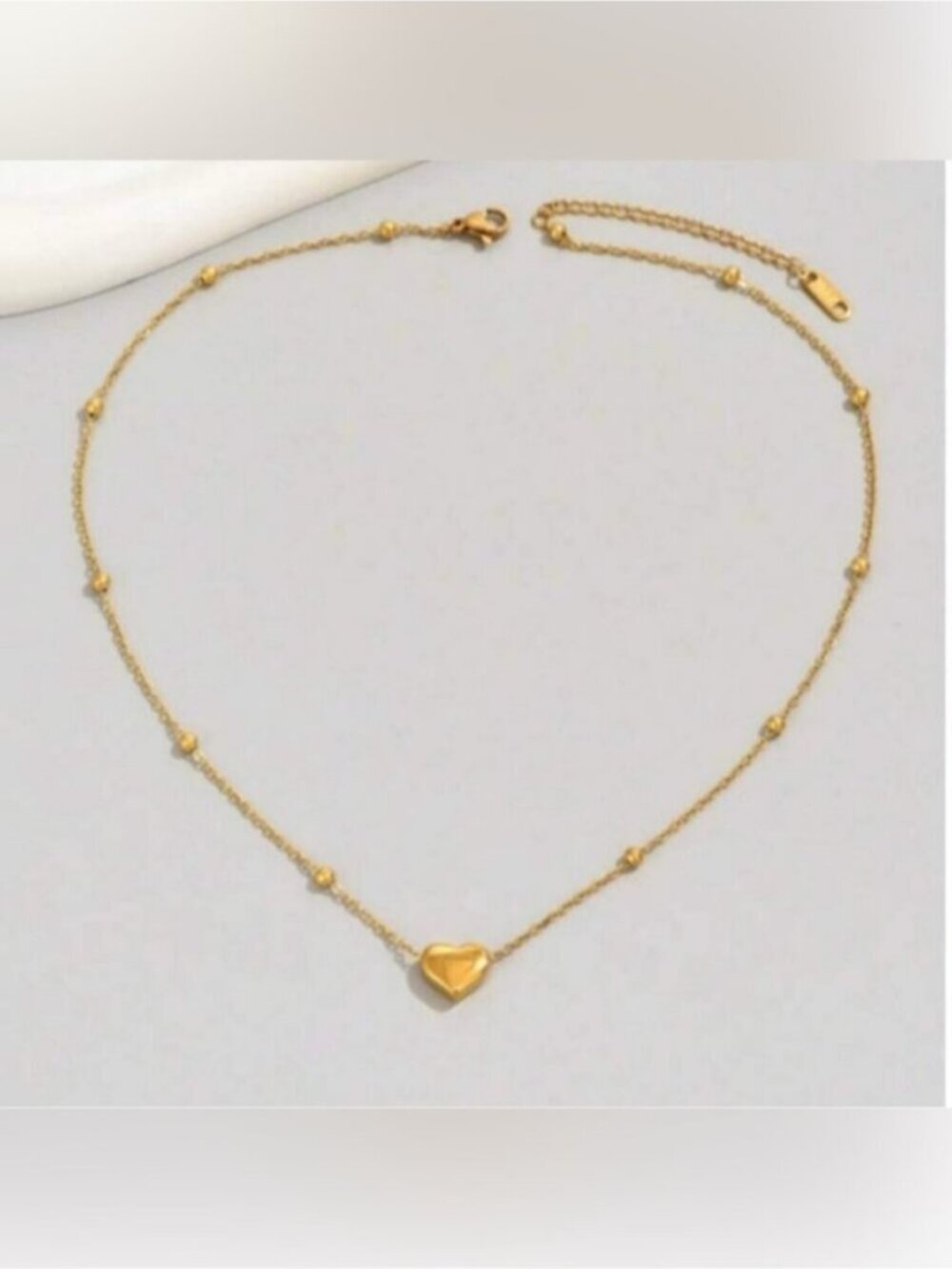 18k Gold Plated Beaded Chain Heart Pendant Necklace - Picture 4 of 4